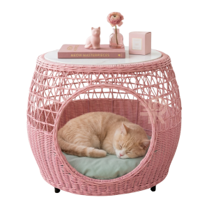 Bàn RUMAY Tre Đan Kết Hợp Ổ Thú Cưng Hồng Pastel Đan hở 1/2 BT0150 - 65x65x50cm