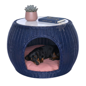 Bàn RUMAY Tre Đan Kết Hợp Ổ Thú Cưng Xanh Navy Đan Kín BXNV0150 - 75x75x50cm