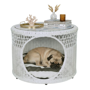 Bàn RUMAY Tre Đan Kết Hợp Ổ Thú Cưng Trắng Đan Hở 1/3 TT0150 - 65x65x50cm